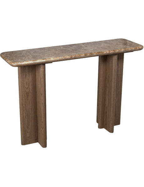 Console d’entrée en marbre brun et bois naturel 120 cm Kivyna  - 1