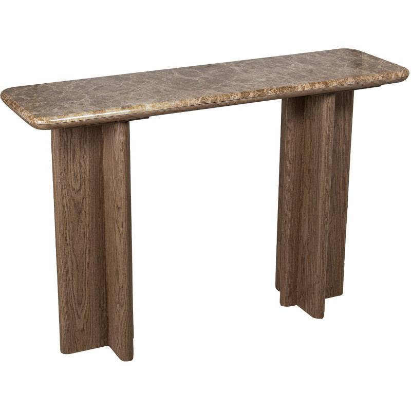 Console d’entrée en marbre brun et bois naturel 120 cm Kivyna  - 1