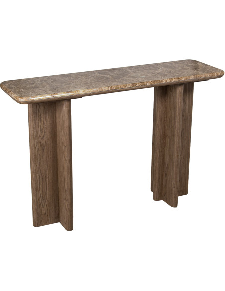 Console d’entrée en marbre brun et bois naturel 120 cm Kivyna  - 1