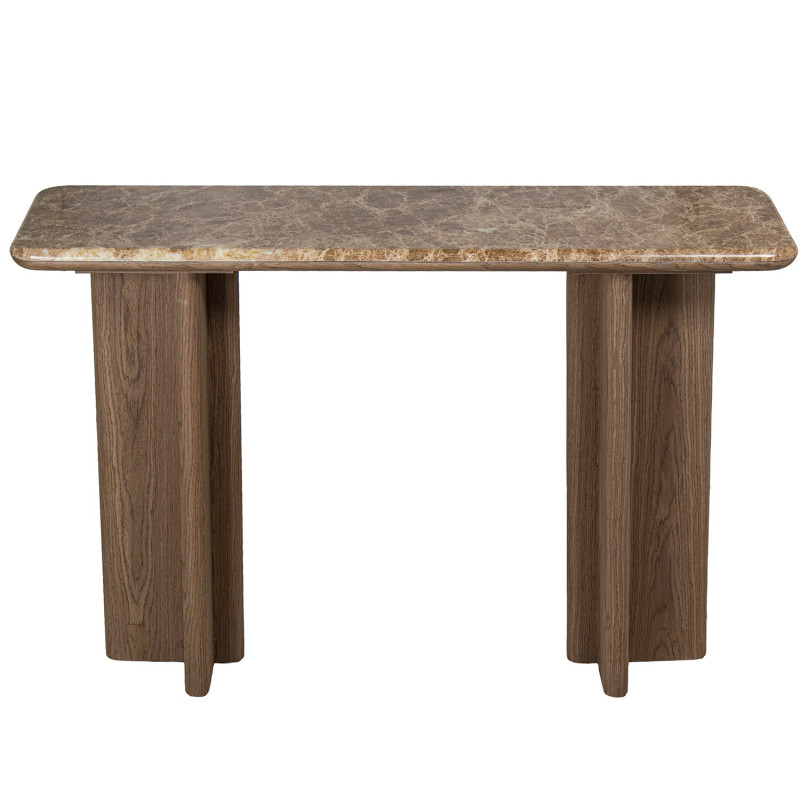 Console d’entrée en marbre brun et bois naturel 120 cm Kivyna  - 3