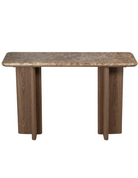 Console d’entrée en marbre brun et bois naturel 120 cm Kivyna  - 3