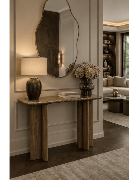 Console d’entrée en marbre brun et bois naturel 120 cm Kivyna  - 2