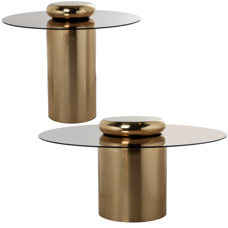 Set de 2 tables basses rondes verre fumé finition nickel Nevora  - 3