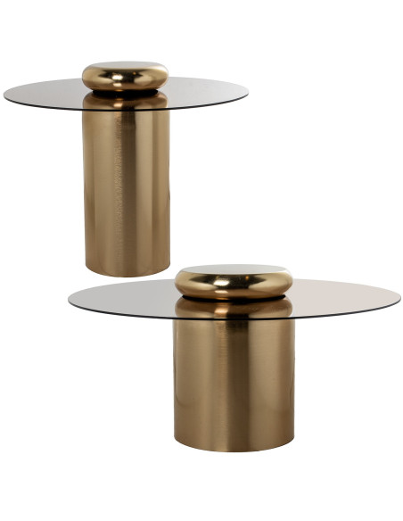 Set de 2 tables basses rondes verre fumé finition nickel Nevora  - 3