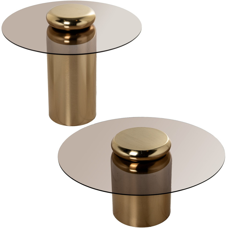 Set de 2 tables basses rondes verre fumé finition nickel Nevora  - 4