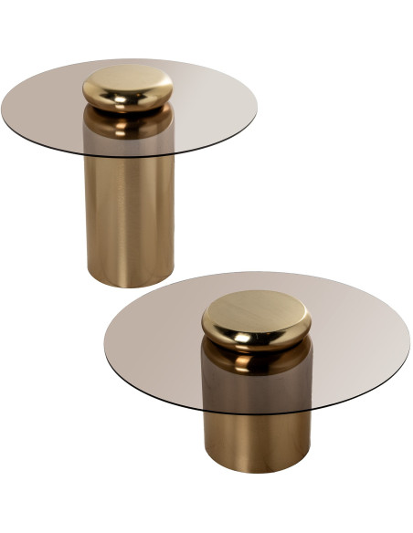 Set de 2 tables basses rondes verre fumé finition nickel Nevora  - 4