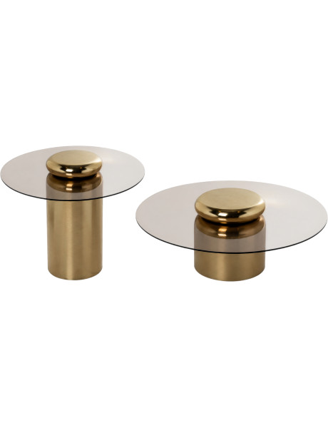 Set de 2 tables basses rondes verre fumé finition nickel Nevora  - 1