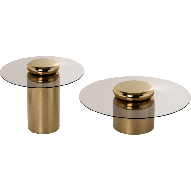 Set de 2 tables basses rondes verre fumé finition nickel Nevora  - 1