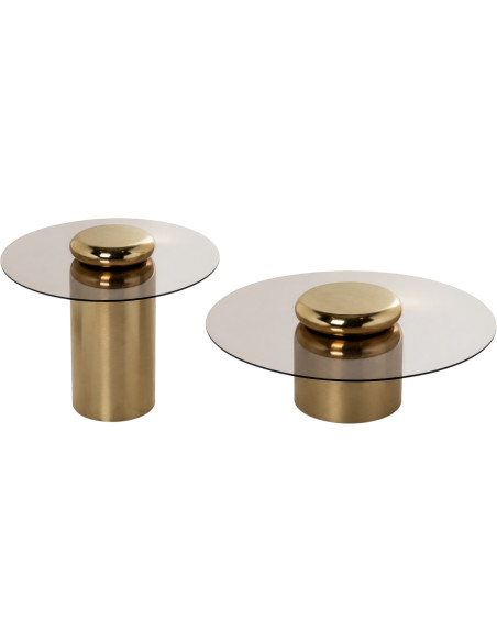 Set de 2 tables basses rondes verre fumé finition nickel Nevora  - 1