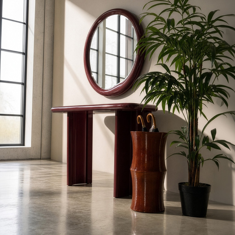 Miroir mural rond MDF laqué bordeaux Ø100 cm Aevora  - 2