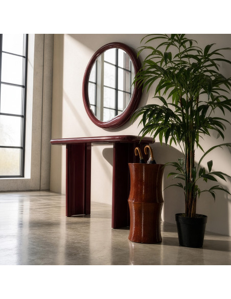 Miroir mural rond MDF laqué bordeaux Ø100 cm Aevora  - 2