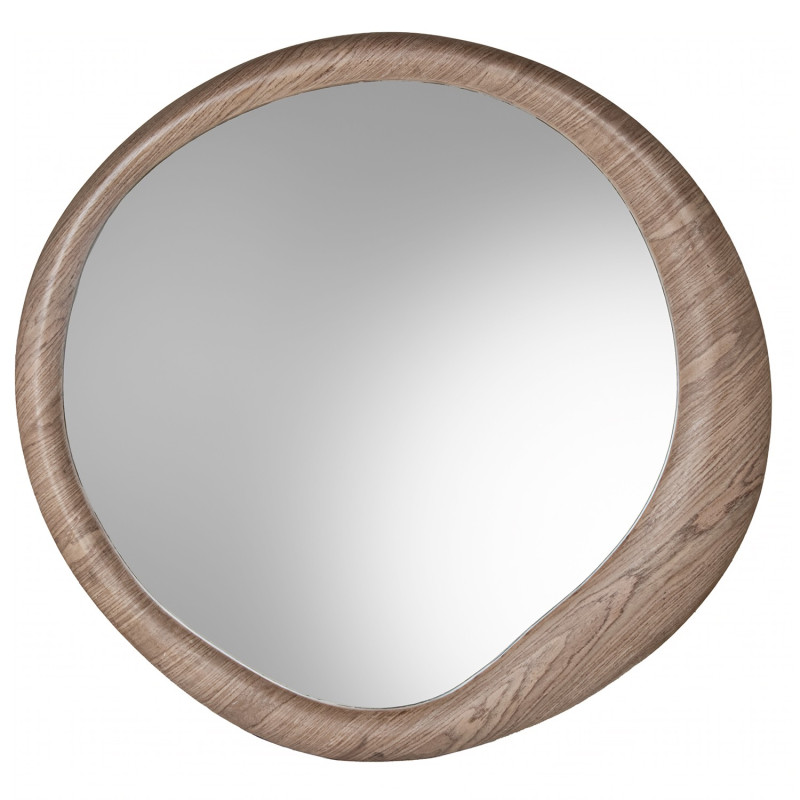 Miroir mural rond bois naturel foncé Ø100 cm Aevora  - 1