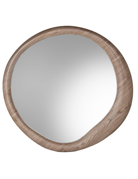 Miroir mural rond bois naturel foncé Ø100 cm Aevora  - 1