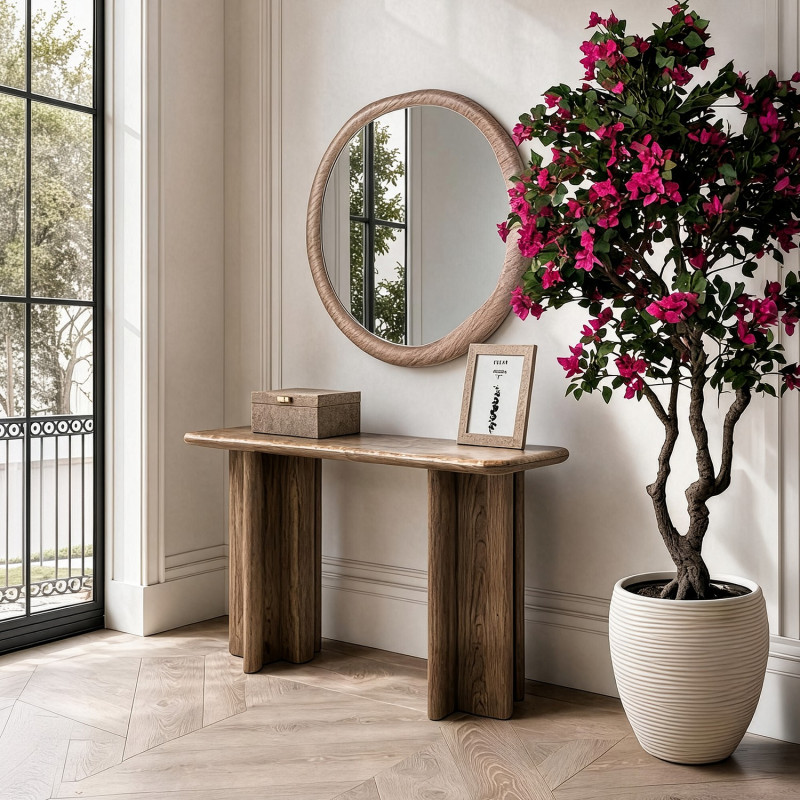 Miroir mural rond bois naturel foncé Ø100 cm Aevora  - 2