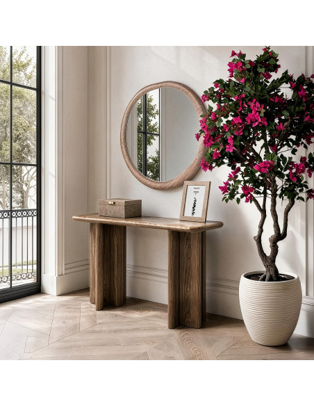 Miroir mural rond bois naturel foncé Ø100 cm Aevora  - 2