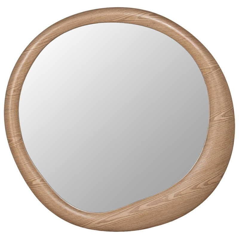Miroir mural rond bois naturel cadre large Ø100 cm Aevora  - 1