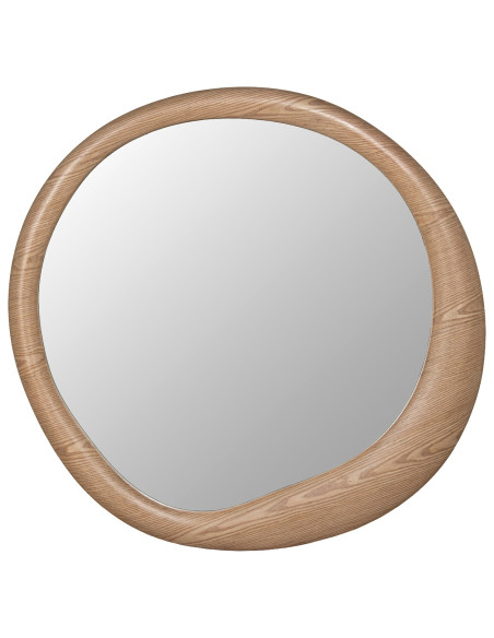 Miroir mural rond bois naturel cadre large Ø100 cm Aevora  - 1