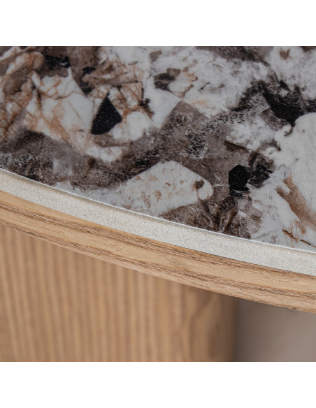 Table basse ronde céramique effet marbre et bois Ø80x41 cm Azyeni  - 4