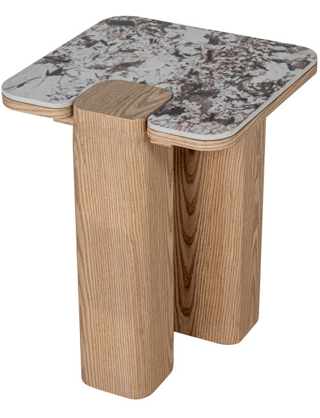 Table d’appoint céramique marbrée et bois 40x40x51 cm Azyeni  - 1