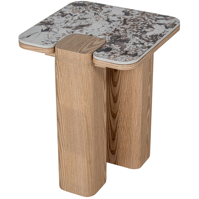 Table d’appoint céramique marbrée et bois 40x40x51 cm Azyeni  - 1