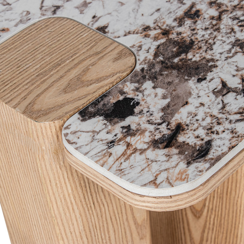 Table d’appoint céramique marbrée et bois 40x40x51 cm Azyeni  - 5