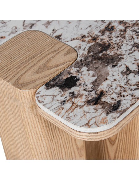Table d’appoint céramique marbrée et bois 40x40x51 cm Azyeni  - 5