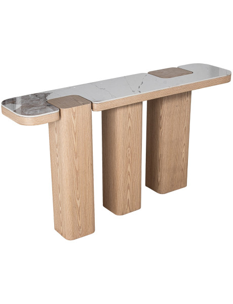 Console d’entrée céramique effet marbre et bois 150x35x80 cm Azyeni  - 1