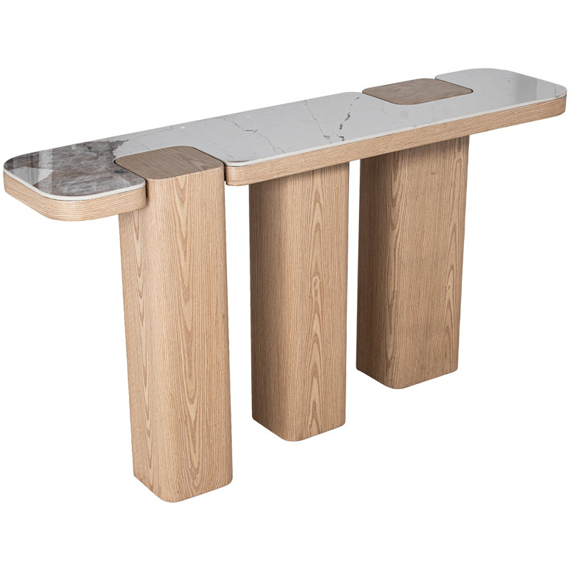 Console d’entrée céramique effet marbre et bois 150x35x80 cm Azyeni  - 1