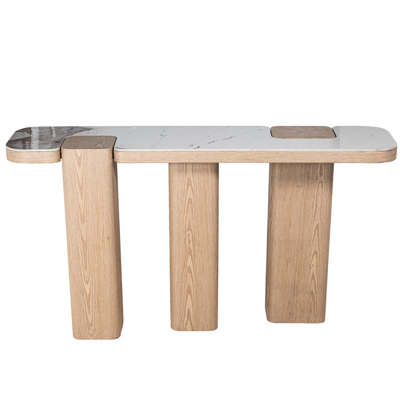 Console d’entrée céramique effet marbre et bois 150x35x80 cm Azyeni  - 2