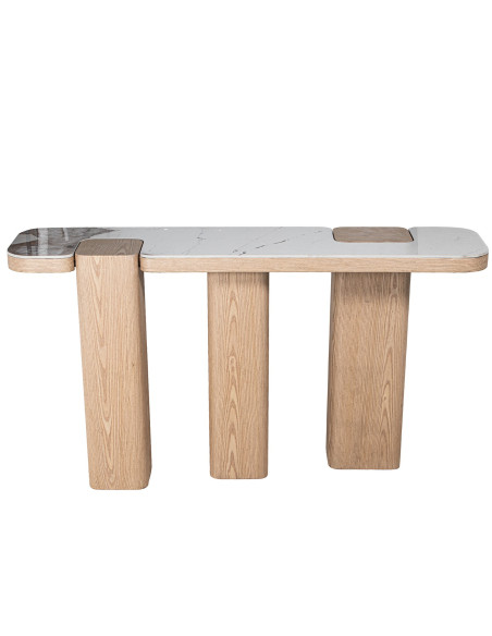 Console d’entrée céramique effet marbre et bois 150x35x80 cm Azyeni  - 2