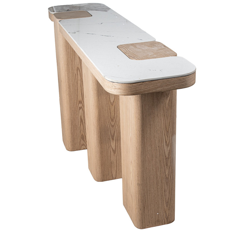 Console d’entrée céramique effet marbre et bois 150x35x80 cm Azyeni  - 3