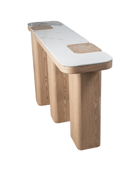 Console d’entrée céramique effet marbre et bois 150x35x80 cm Azyeni  - 3