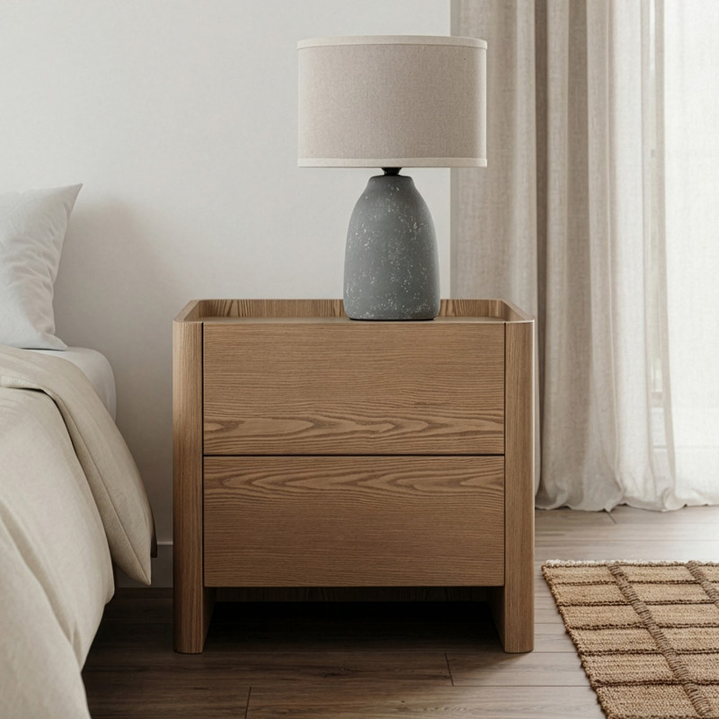 Table de chevet bois naturel 2 tiroirs 61x40x57 cm Hyravi  - 2