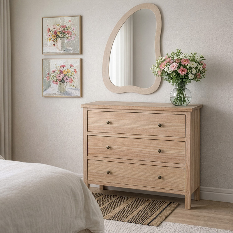 Miroir mural organique velours beige 68x90 cm Azyysa  - 2