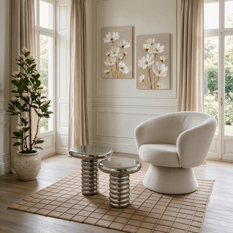 Table d’appoint métal argenté Ø45x50 cm Xivara  - 2