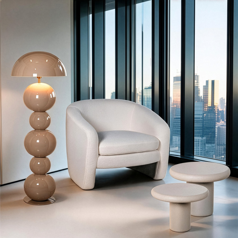 Lampadaire champignon métal beige brillant 155 cm Xivara  - 2
