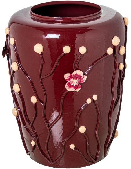 Vase décoratif métal bordeaux brillant 35x44 cm Kivena  - 1
