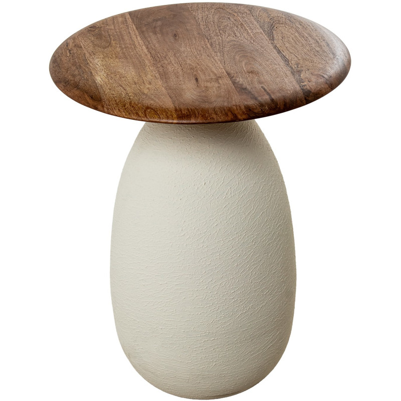 Table d’appoint ronde bois naturel et céramique écrue 40x40x50 cm Nevune  - 3