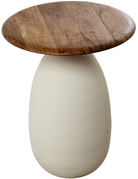 Table d’appoint ronde bois naturel et céramique écrue 40x40x50 cm Nevune  - 3