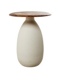 Table d’appoint ronde bois naturel et céramique écrue 40x40x50 cm Nevune
