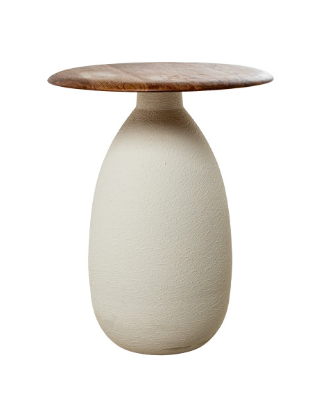Table d’appoint ronde bois naturel et céramique écrue 40x40x50 cm Nevune  - 1