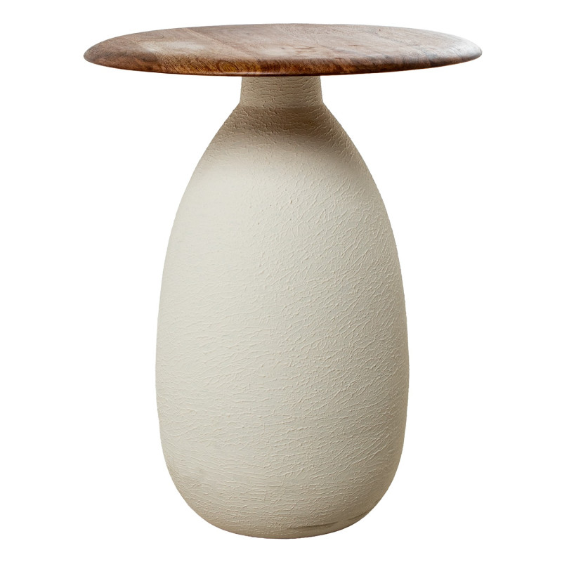 Table d’appoint ronde bois naturel et céramique écrue 40x40x50 cm Nevune  - 1
