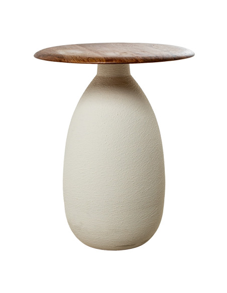 Table d’appoint ronde bois naturel et céramique écrue 40x40x50 cm Nevune  - 1