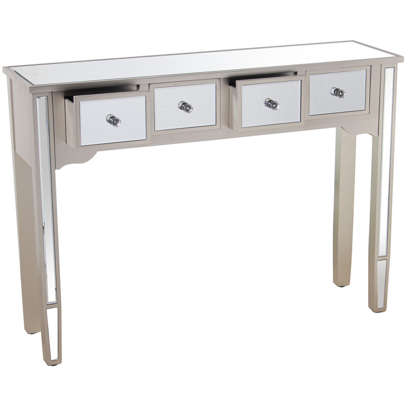 Console d’entrée miroir 4 tiroirs champagne 110x30x80 cm Lyeova  - 3