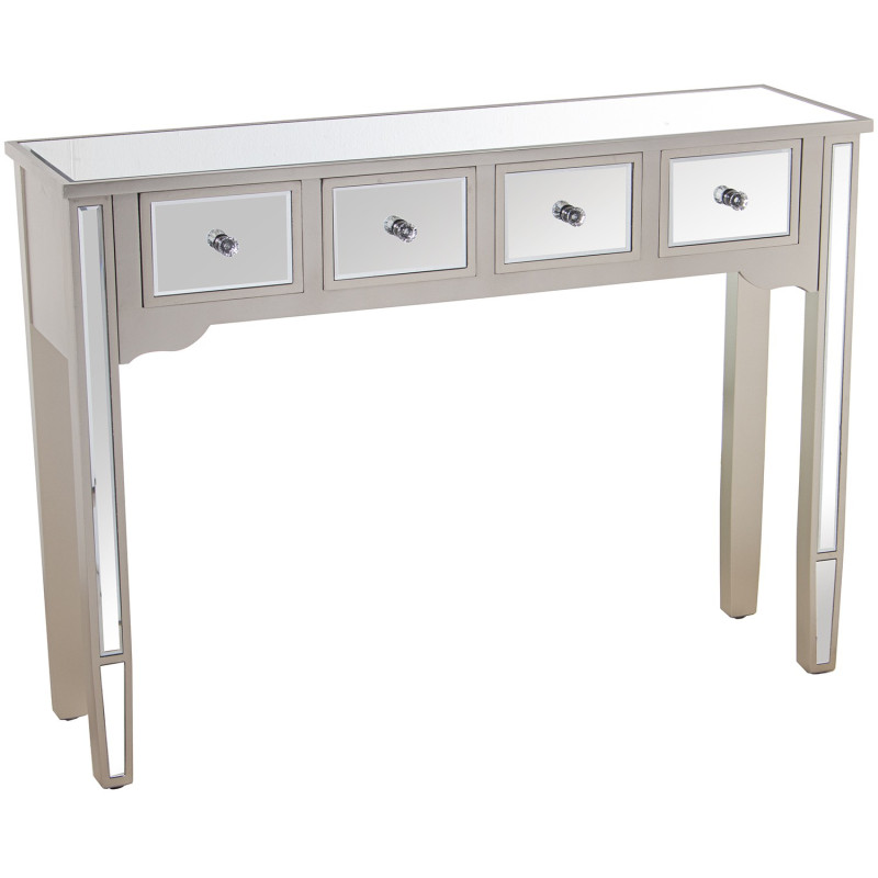 Console d’entrée miroir 4 tiroirs champagne 110x30x80 cm Lyeova  - 1