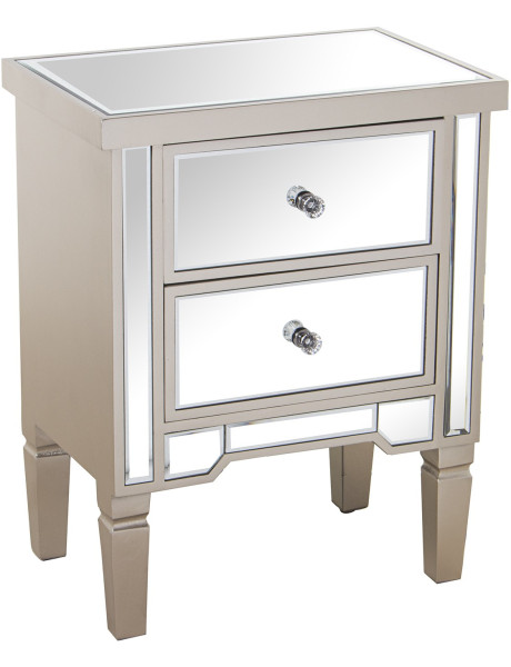 Table de chevet miroir champagne 2 tiroirs 49x33x62 cm Lyeova  - 1