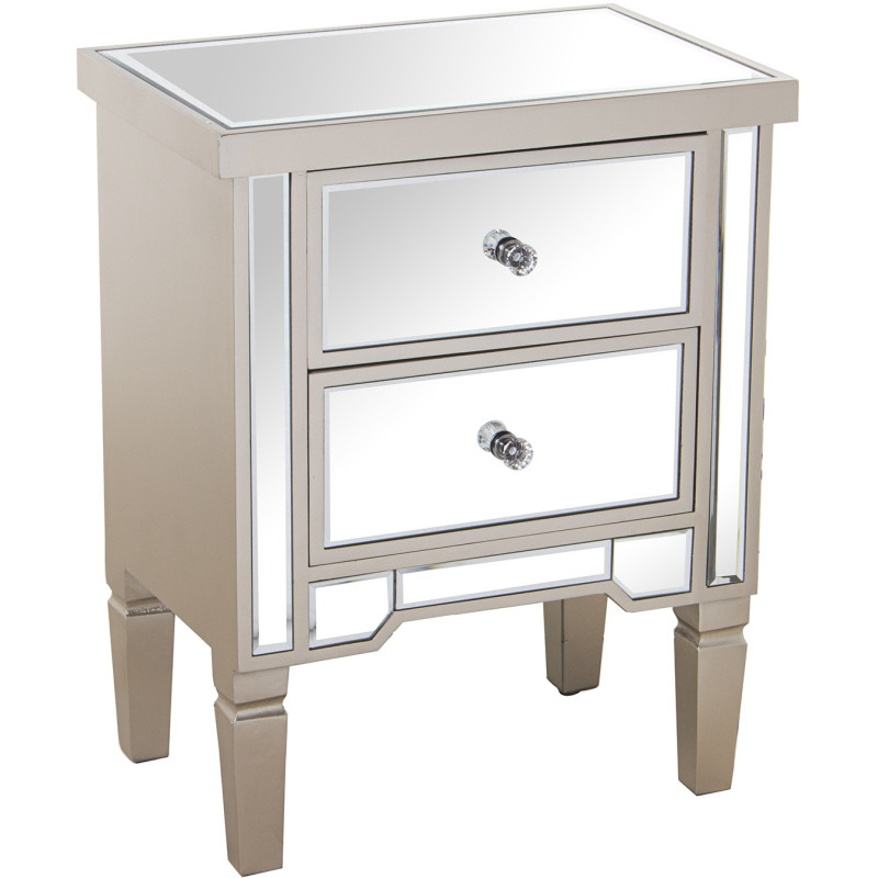Table de chevet miroir champagne 2 tiroirs 49x33x62 cm Lyeova  - 1
