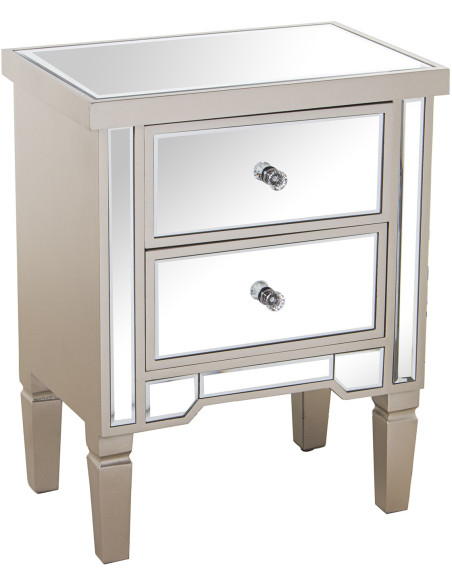 Table de chevet miroir champagne 2 tiroirs 49x33x62 cm Lyeova  - 1