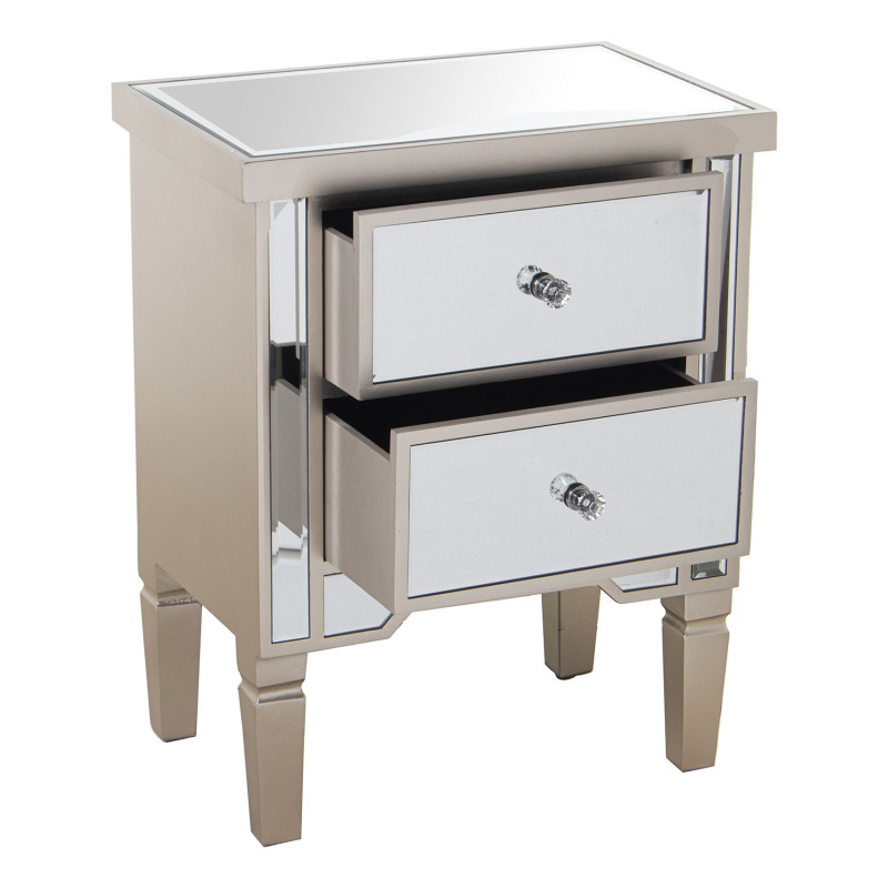 Table de chevet miroir champagne 2 tiroirs 49x33x62 cm Lyeova  - 3