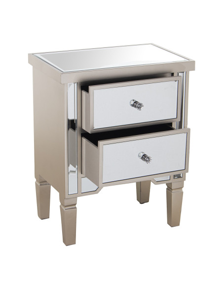 Table de chevet miroir champagne 2 tiroirs 49x33x62 cm Lyeova  - 3